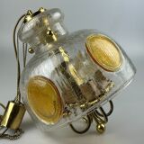 1960's 1970's brutalist ceiling lamp pendant lamp brass & murano glass