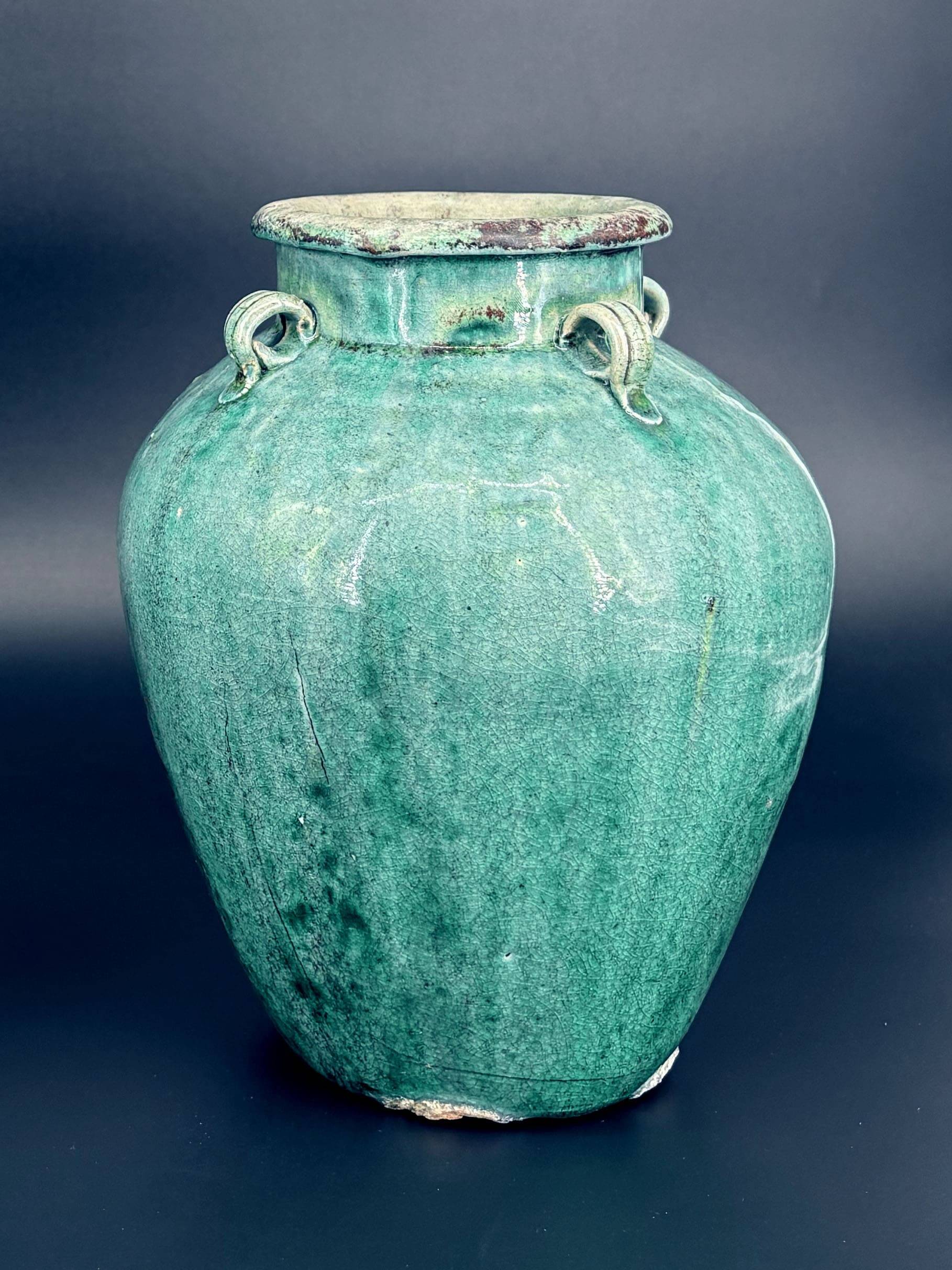 Pair of ancient turquoise glazed stoneware vases, China, late 19th century.