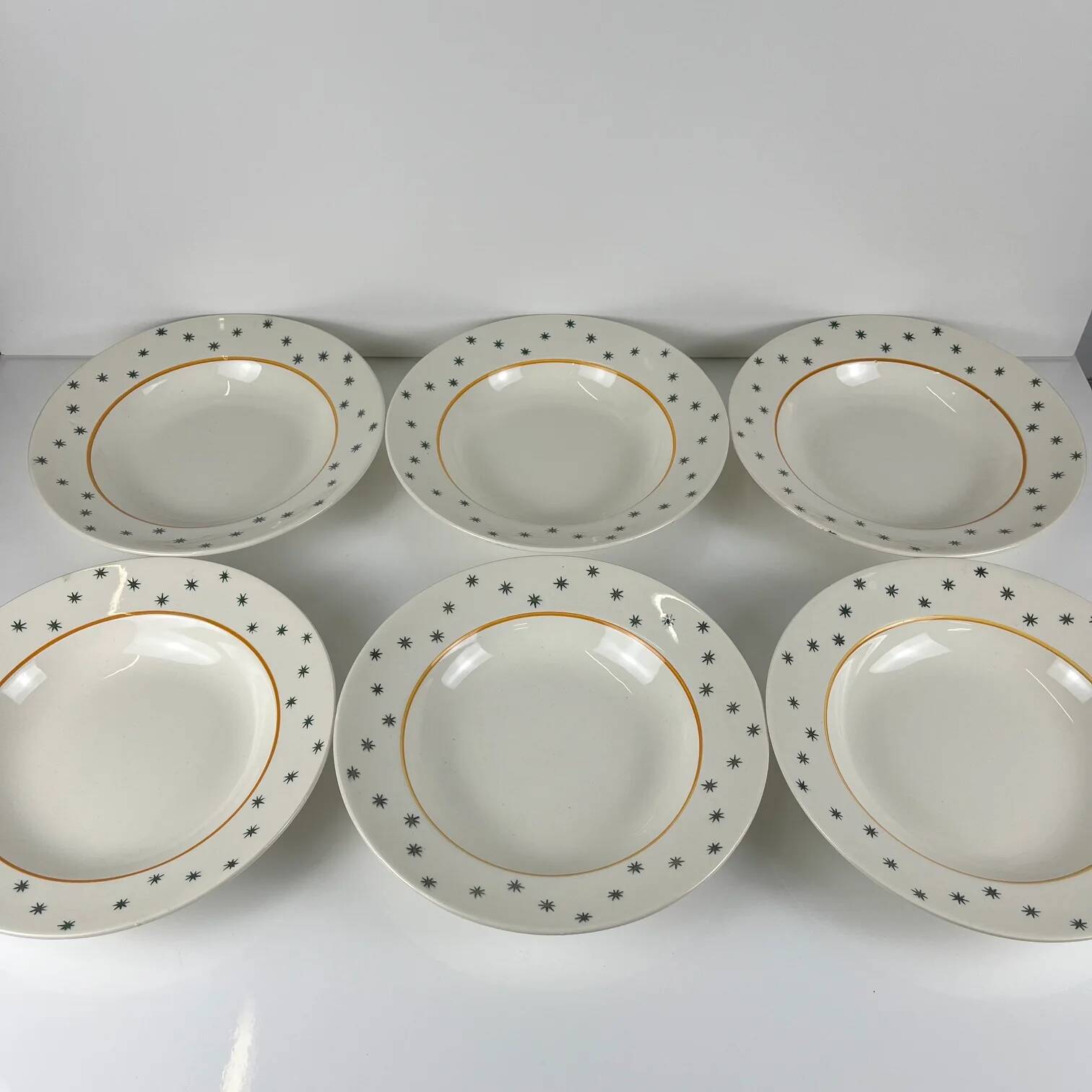 Set of 6 deep plates GIEN, Primefleur creation, "Constellation" model, 1950.