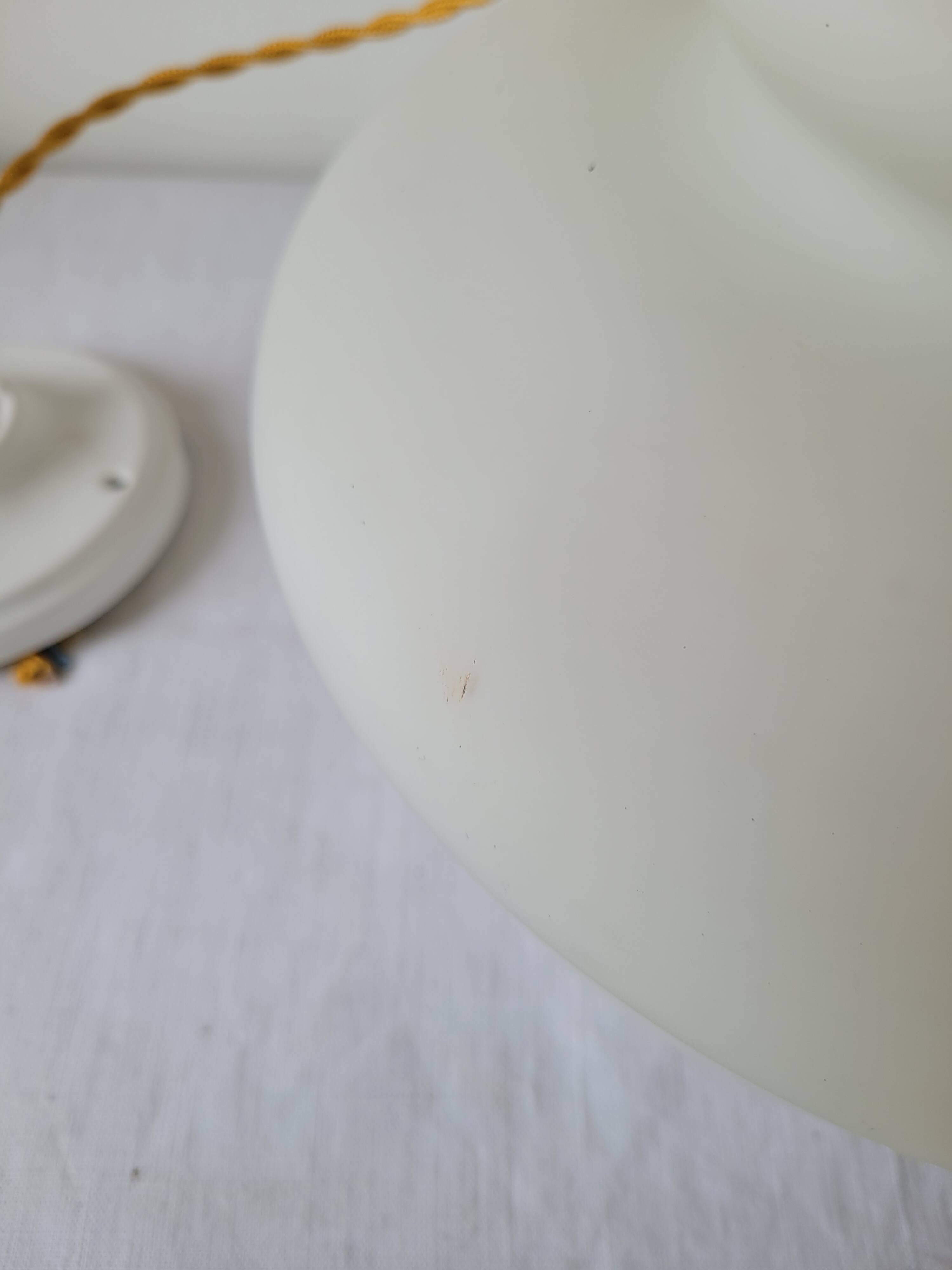 Opaline and teak pendant light