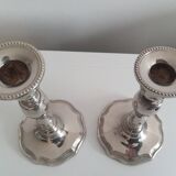 Pair of silver-plated metal candlesticks
