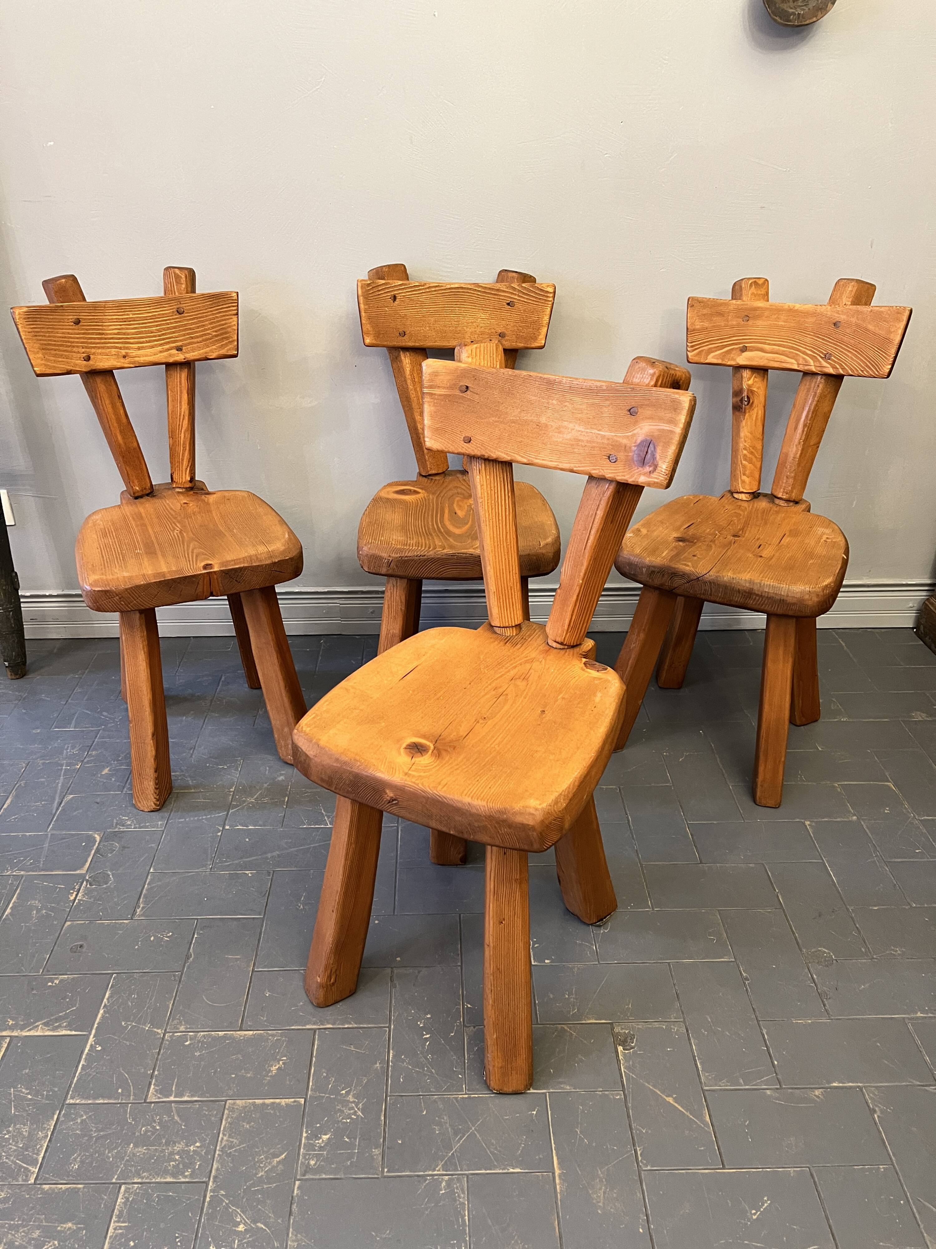 4 antique solid pine chairs