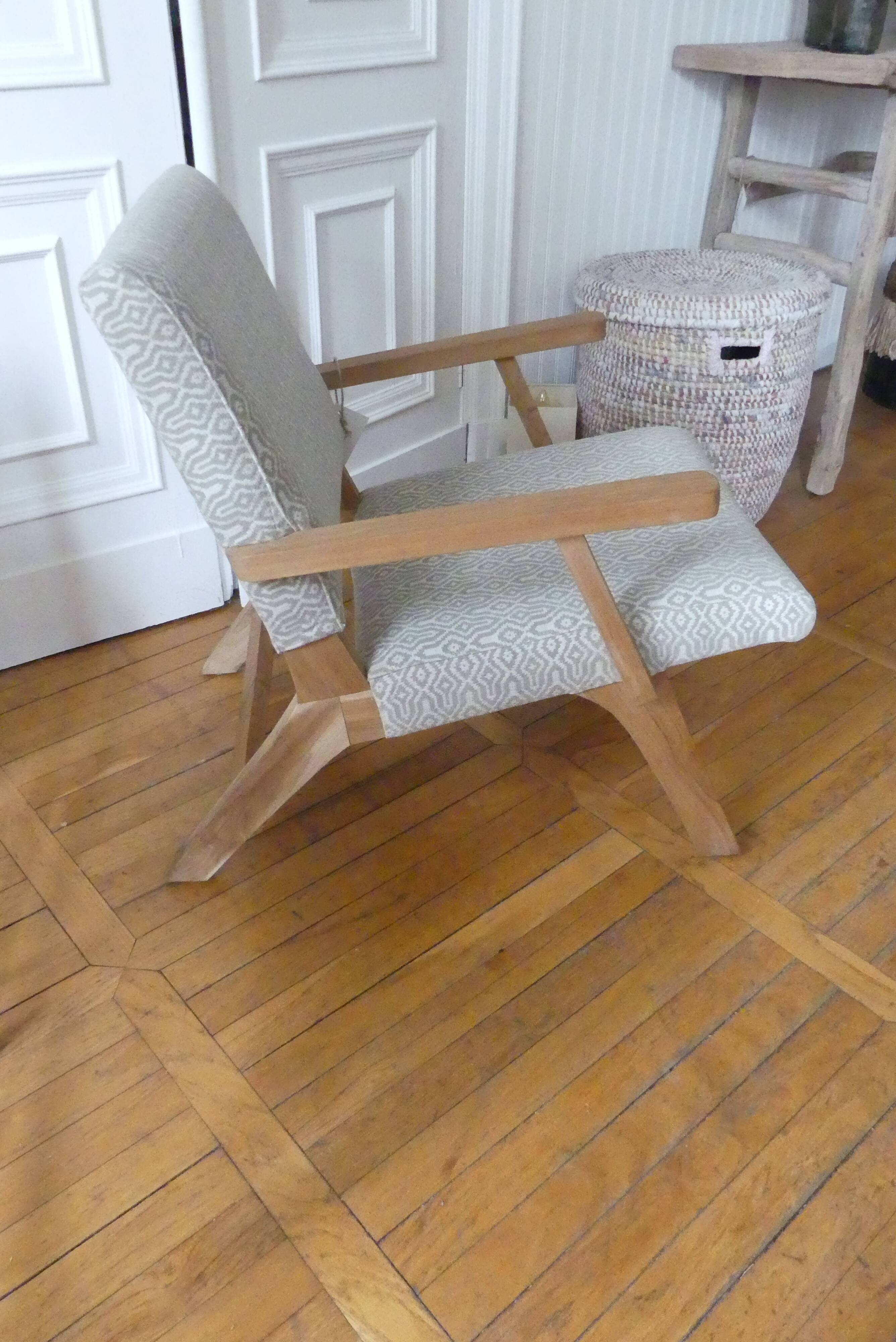 Teak armchair and fabric