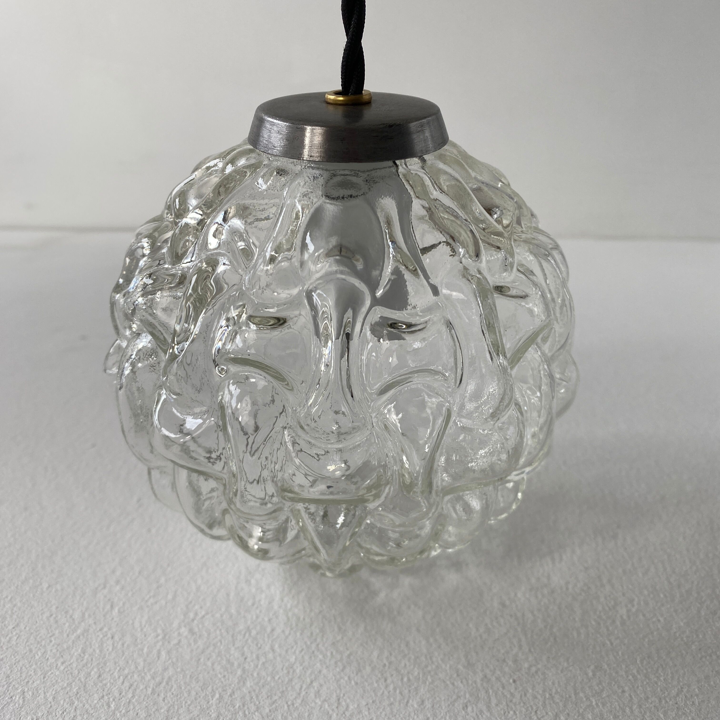 Set of 3 vintage glass pendant lamps