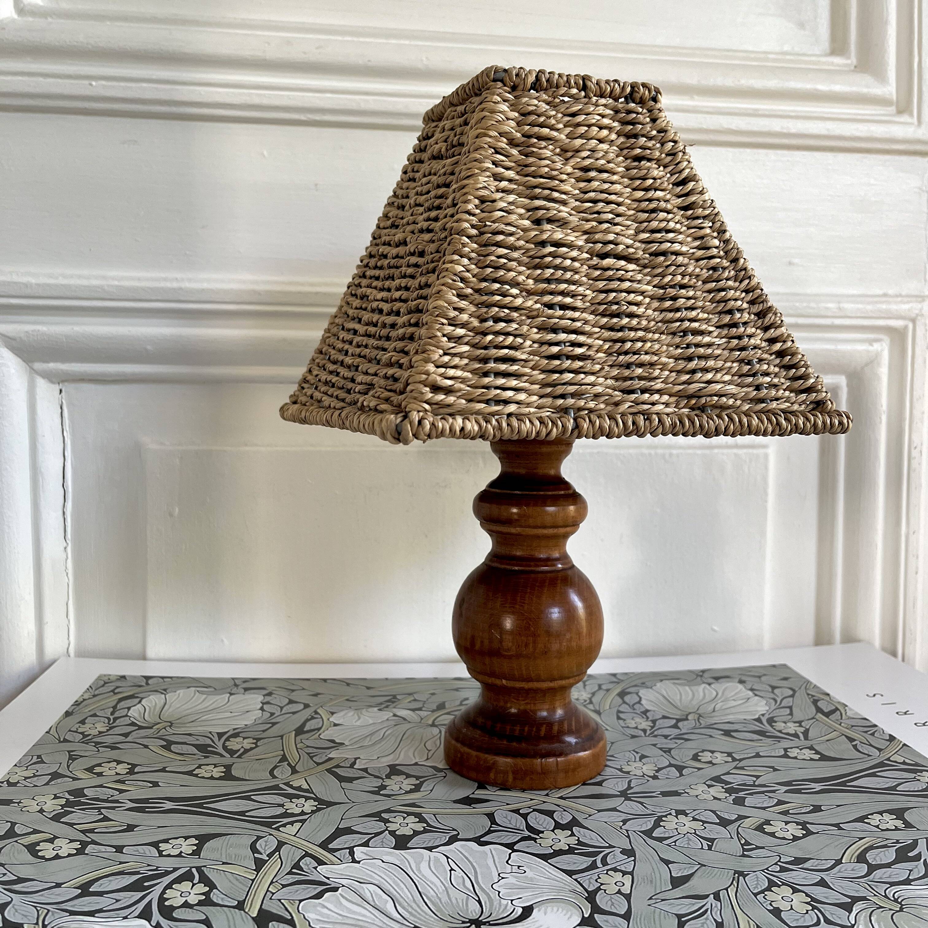 Wooden lamp, rope shade, 70s