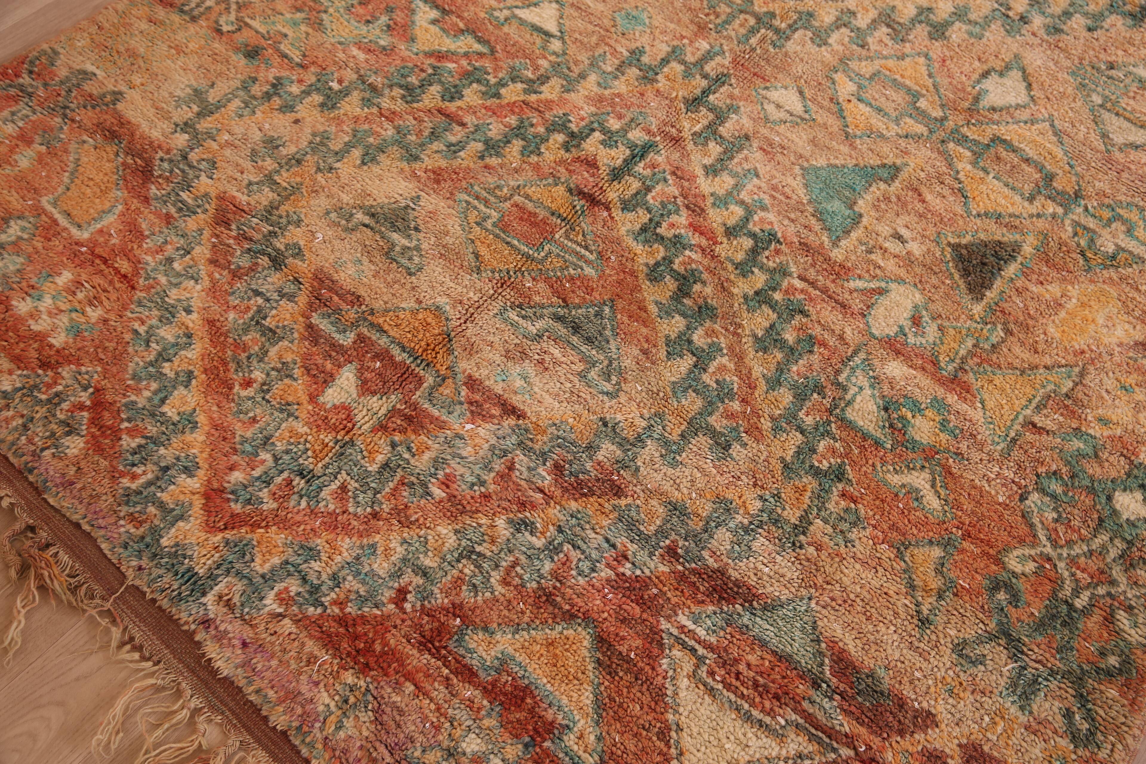 Peach Vintage Moroccan Rug 173 x 383 cm, Berber Wool Rug, Handmade Boho Rug