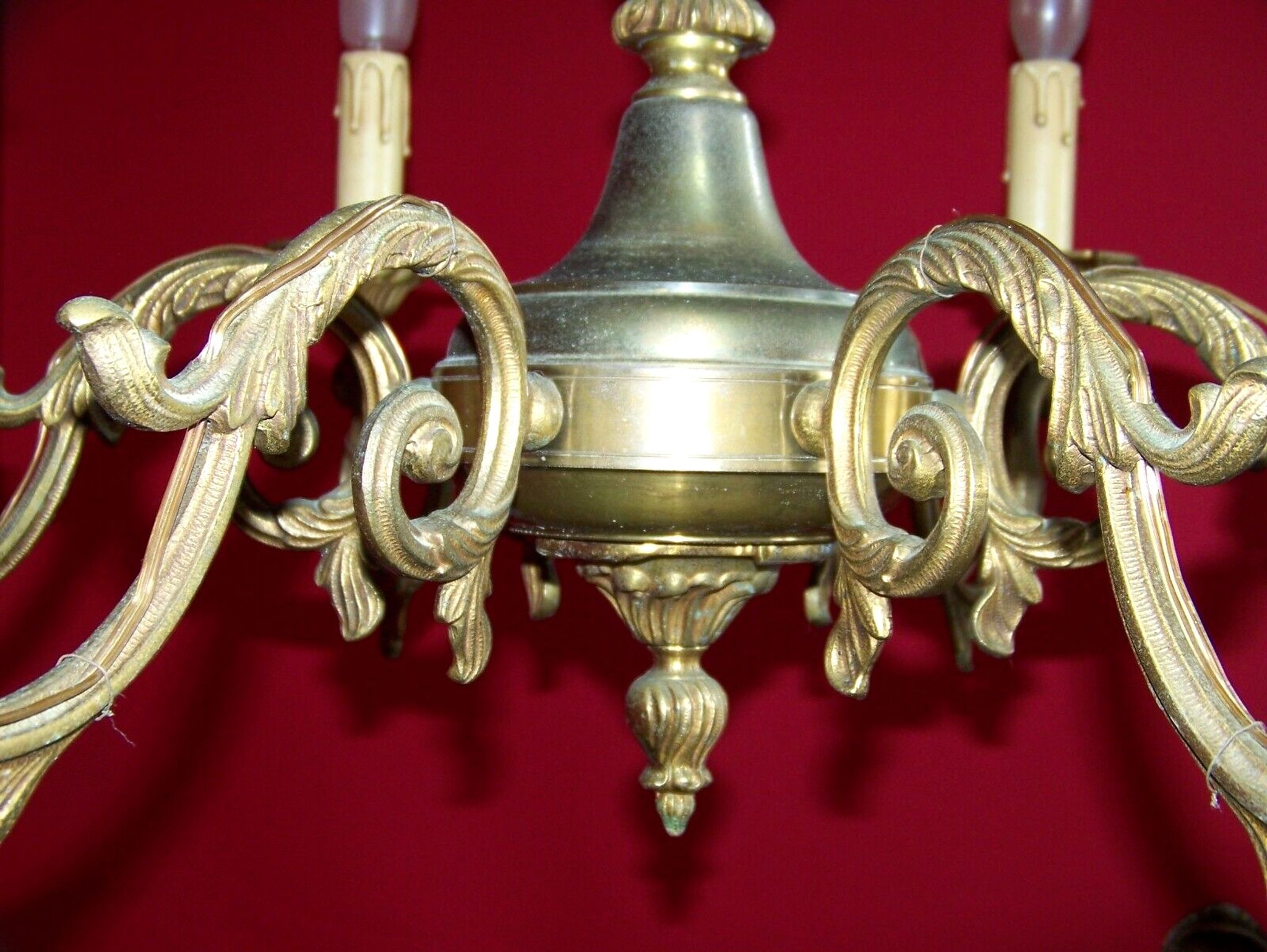 French art nouveau style quality bronze 6 light chandelier