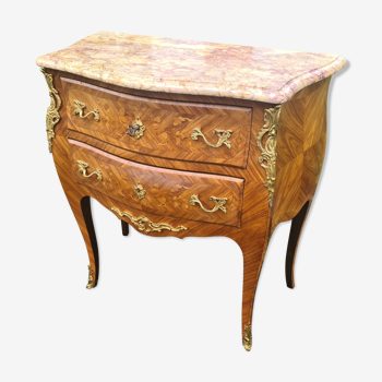 Louis XV antique chest of drawers (marquetry / marble / bronze)