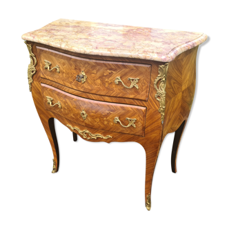Louis XV antique chest of drawers (marquetry / marble / bronze)