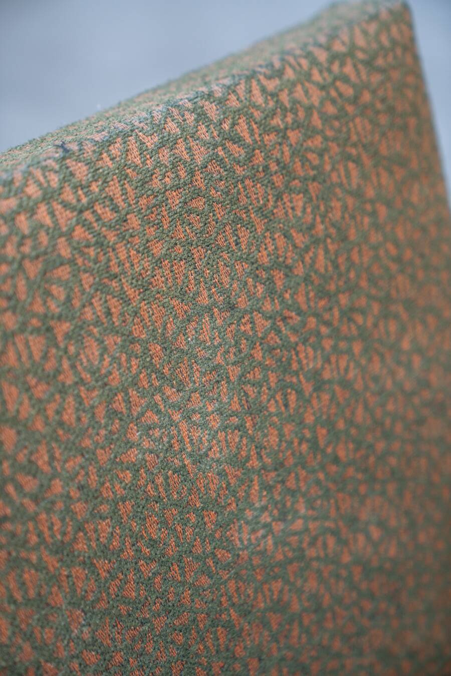 Pair of vintage armchairs in oak and embossed fabric, with old republished certificate of authenticity