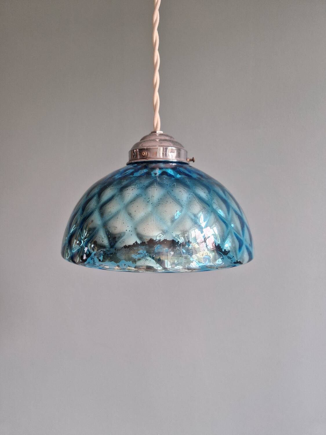 Blue glass églomisé pendant light, 1920s