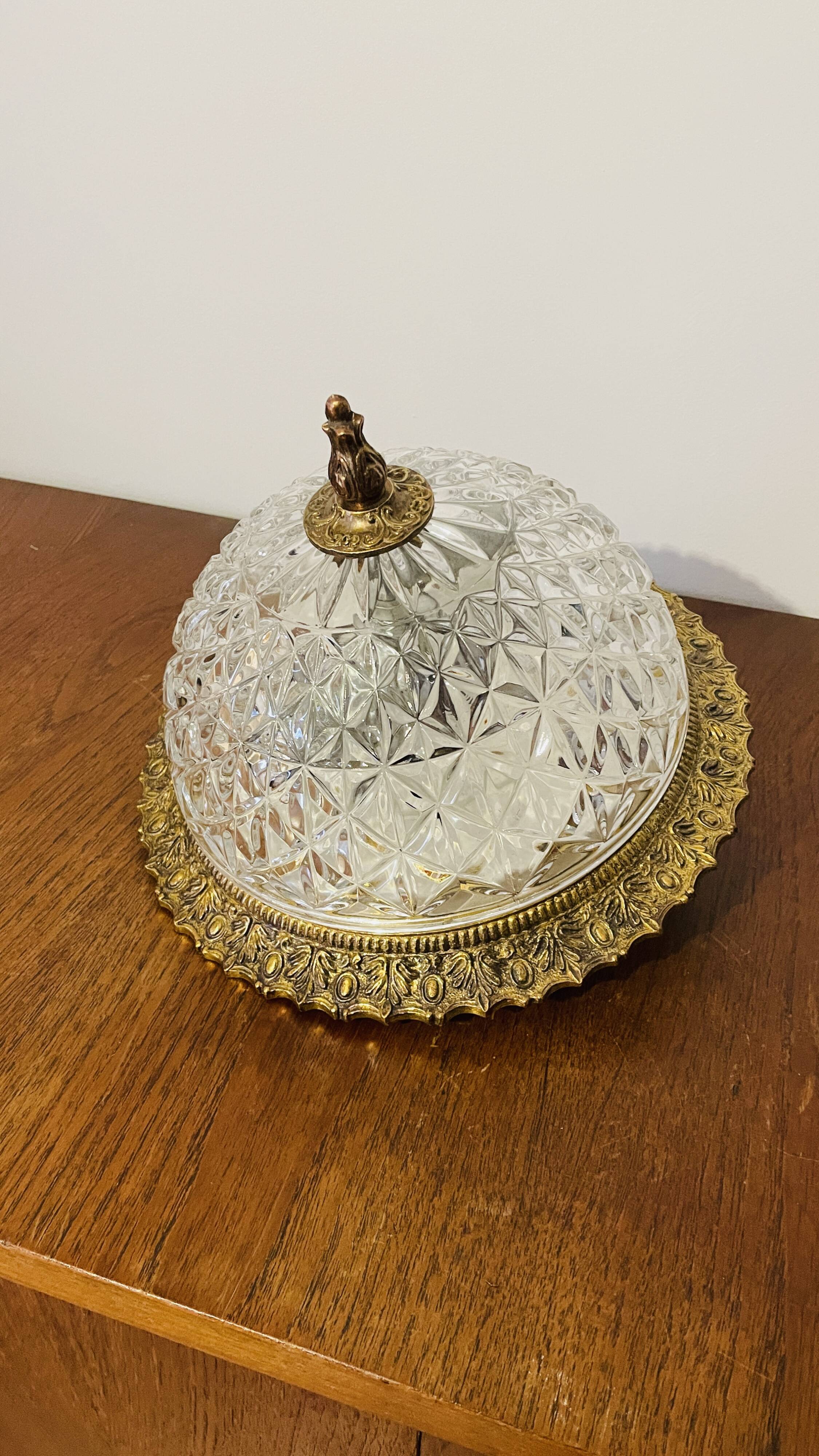 Cut crystal ceiling light with a brass frame