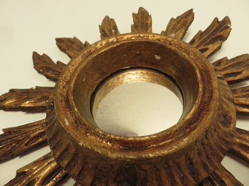 Old golden wood sun mirror 27cm