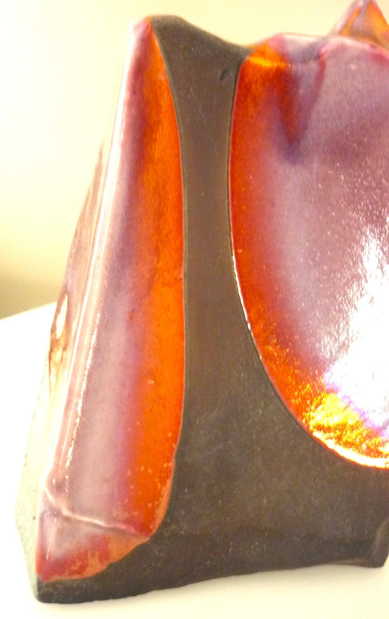 Raku ceramic vase, brutalist, gilded, design by Tony Evans