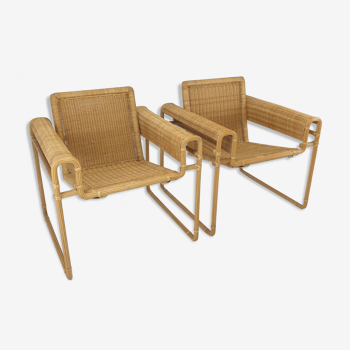 Ensemble de 2 chaises en osier hollandaises, années 1970