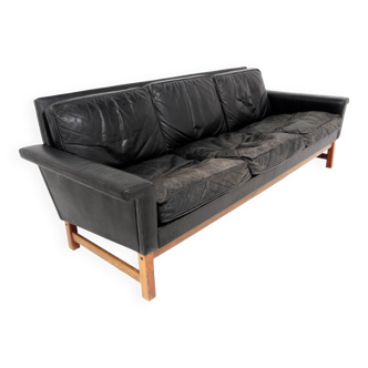 Scandinavian 3-seater leather sofa, Sweden, 1960s