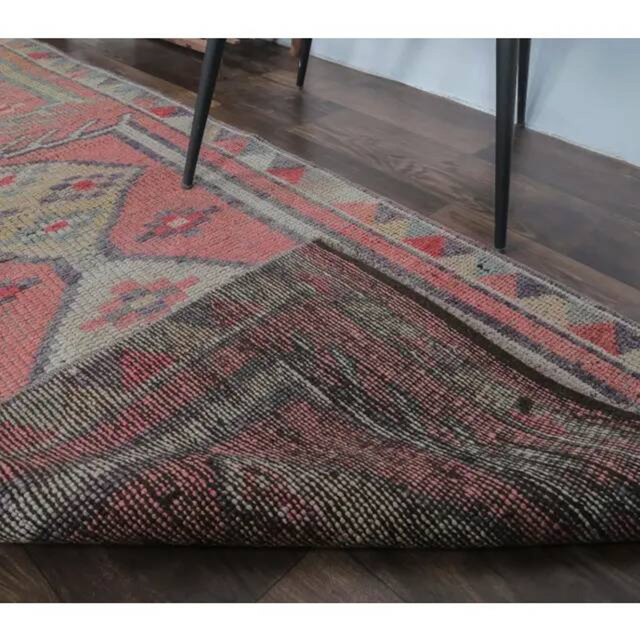 Vintage natural pink Turkish hand-knotted Herki runner 78x390