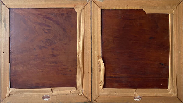 Tableaux XIX° pendant HSP acajou ''Bouquet de fleurs'' signés Vincent + cadre