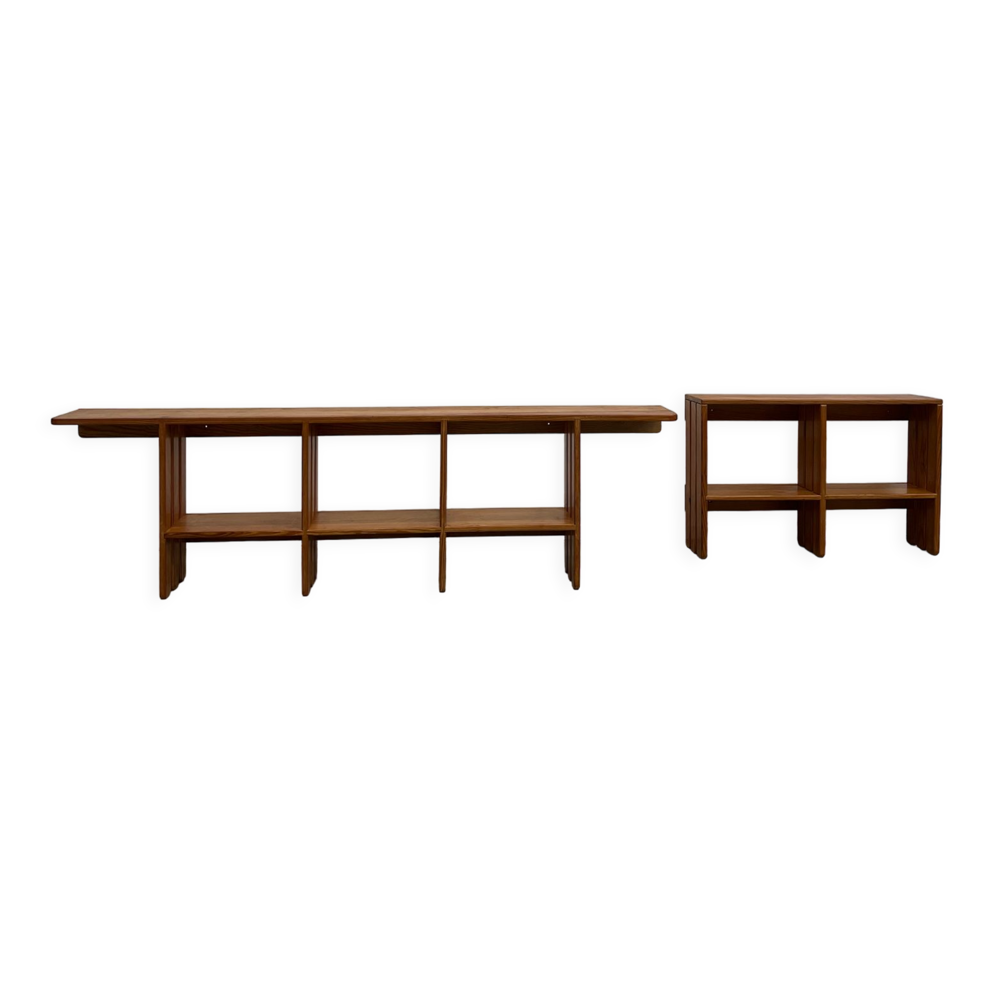 Pair of modernist pine wall shelves, circa 1970