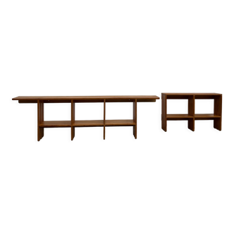 Duo of modernist pine wall shelves, circa 1970