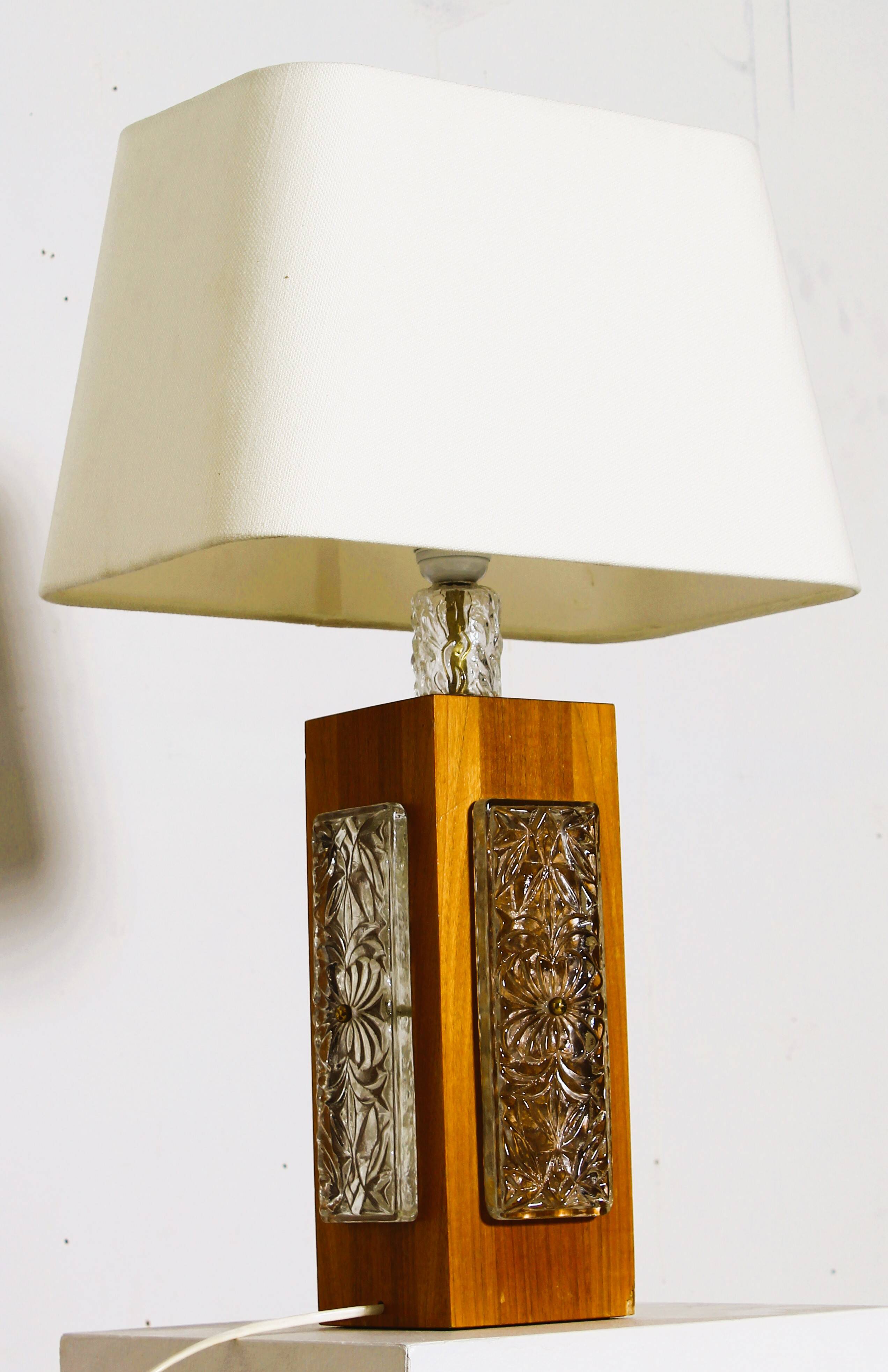 Vintage teak wood and glass lamp by Ateljé Glas & Trä, Sweden 1960s