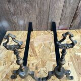 Pair of Antique Metal + Bronze Vintage Fireplace Andirons
