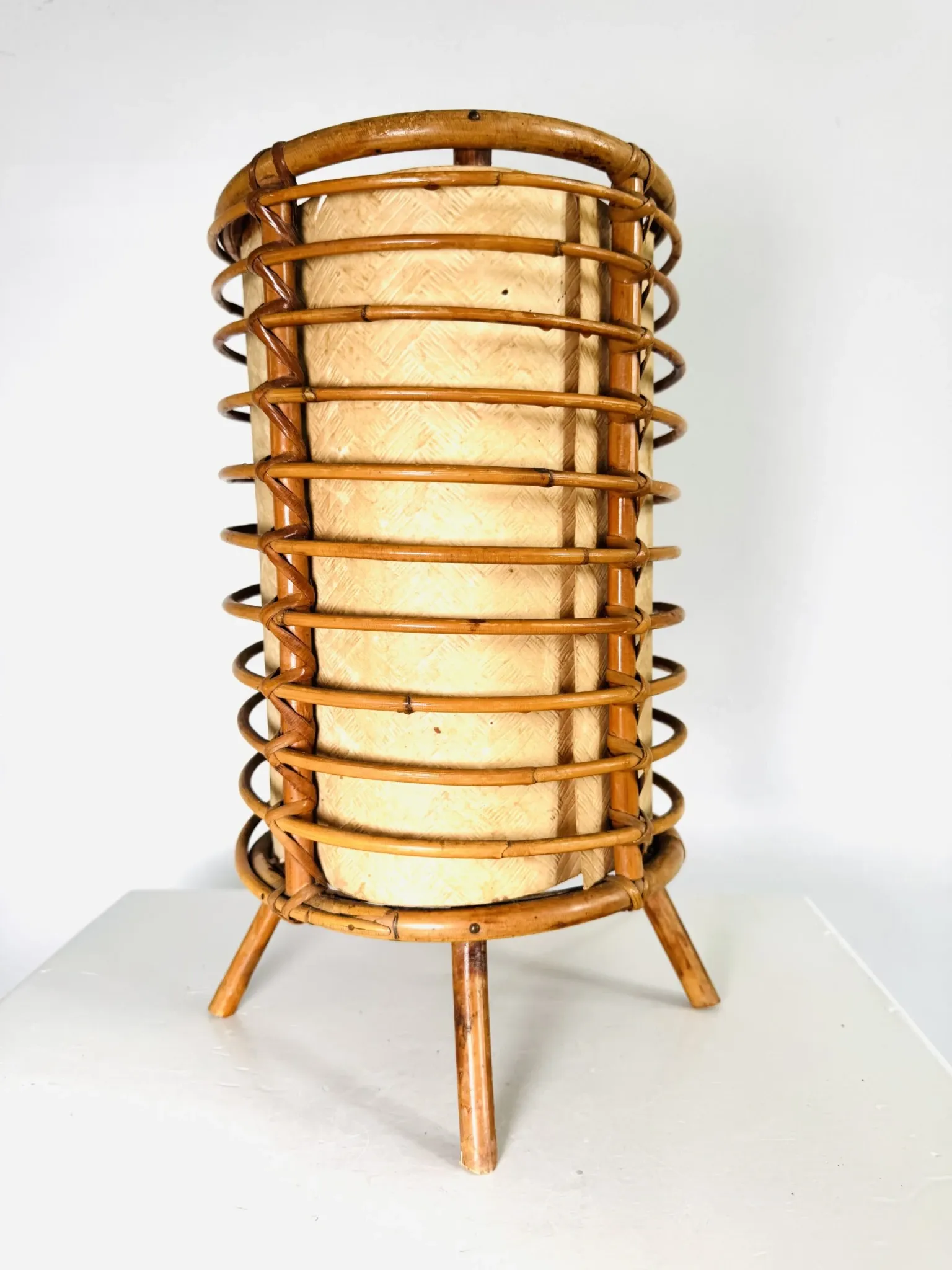 Louis Sognot Bamboo And Parchement Table Lamp, France, 1960S