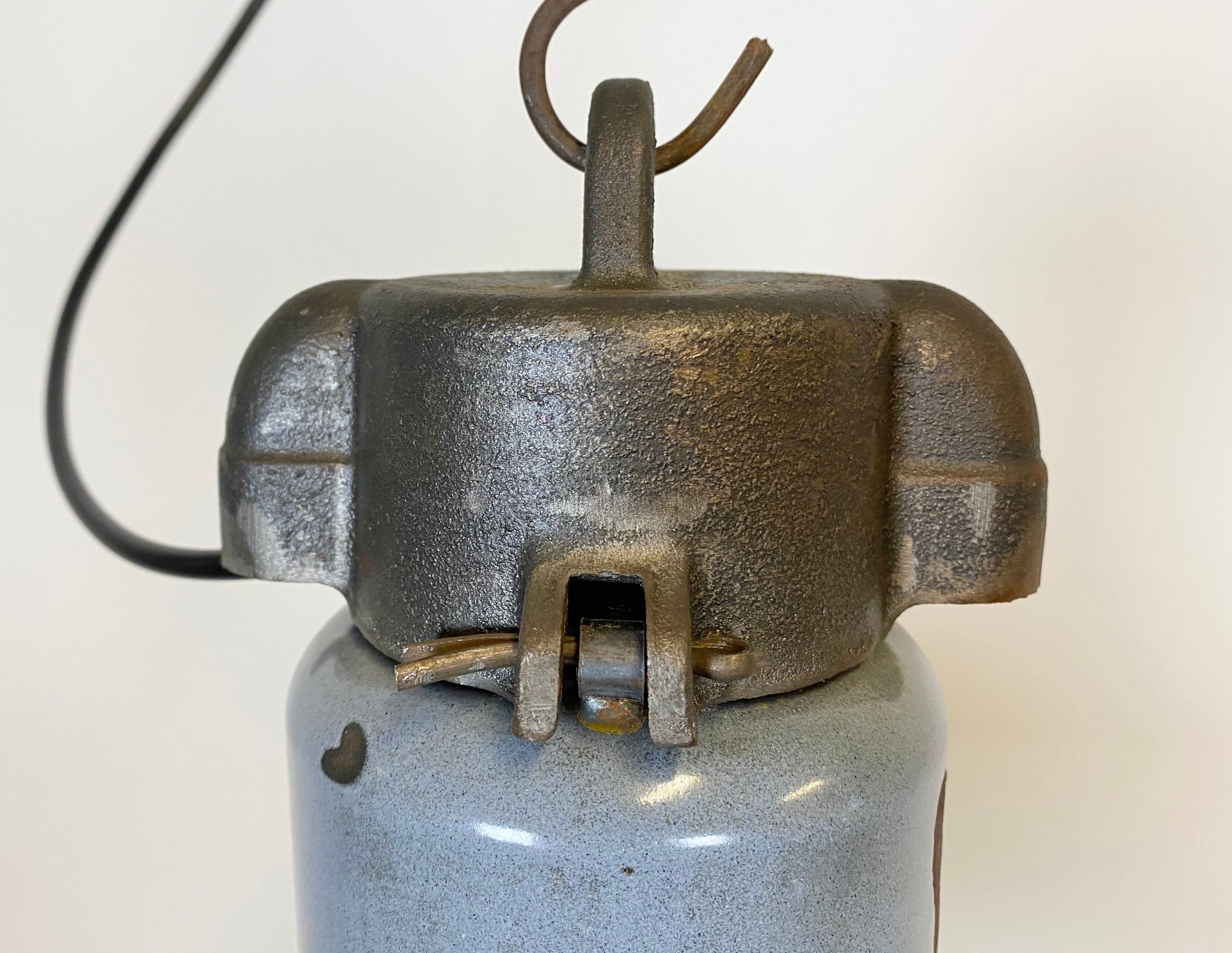 Midcentury grey enamel industrial ceiling lamp, 1950s