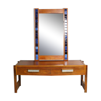 Console et miroir danois en teck, années 1960