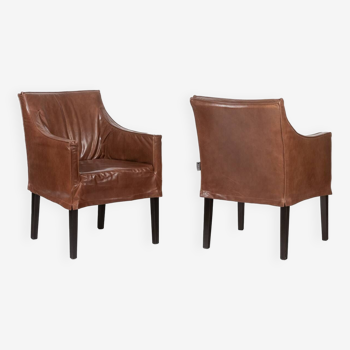 Lintello. Pair of camel leather armchairs. 1970s.