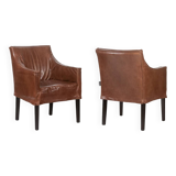 Lintello. Pair of camel leather armchairs. 1970s.