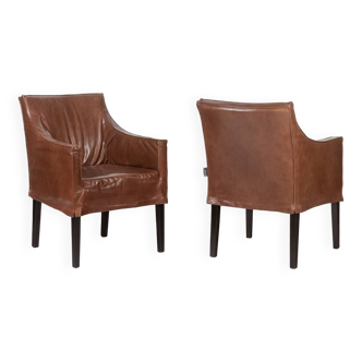 Lintello. Pair of camel leather armchairs. 1970s.