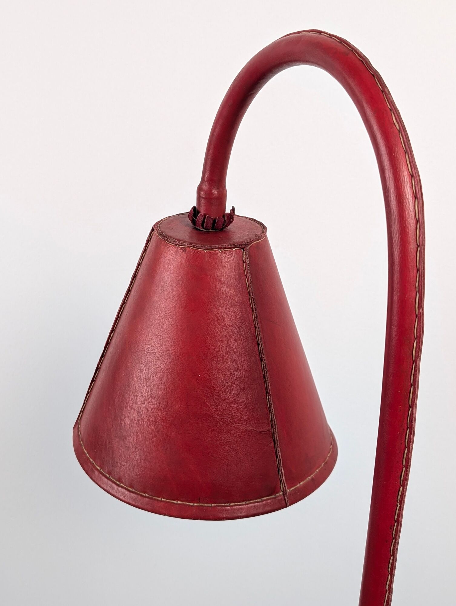 Jacques Adnet floor lamp in red leather, mid-century modern, France, 1960s