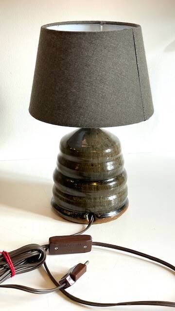 Vintage handmade stoneware geometric lamp
