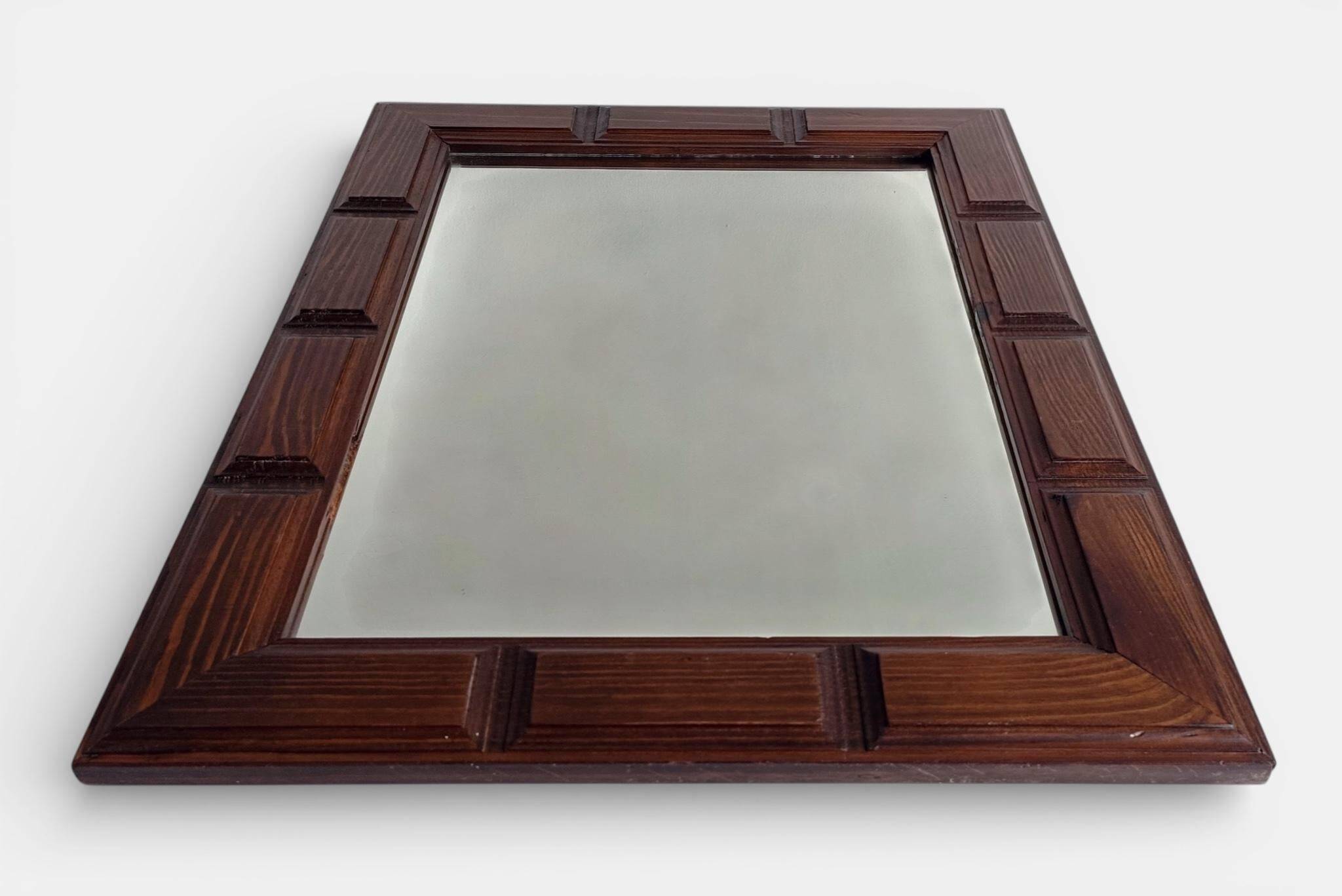 Mid-Century Spanish Oak Wall Mirror– Castilian Style, 1950s
