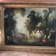 Old painting print on canvas + frame carved wood Gilded Vintage #2