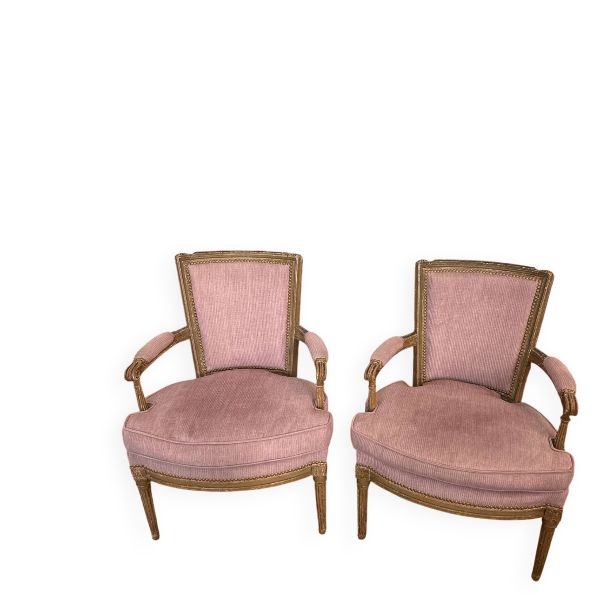 pair of antique Louis XVI style armchairs, in carved wood with a