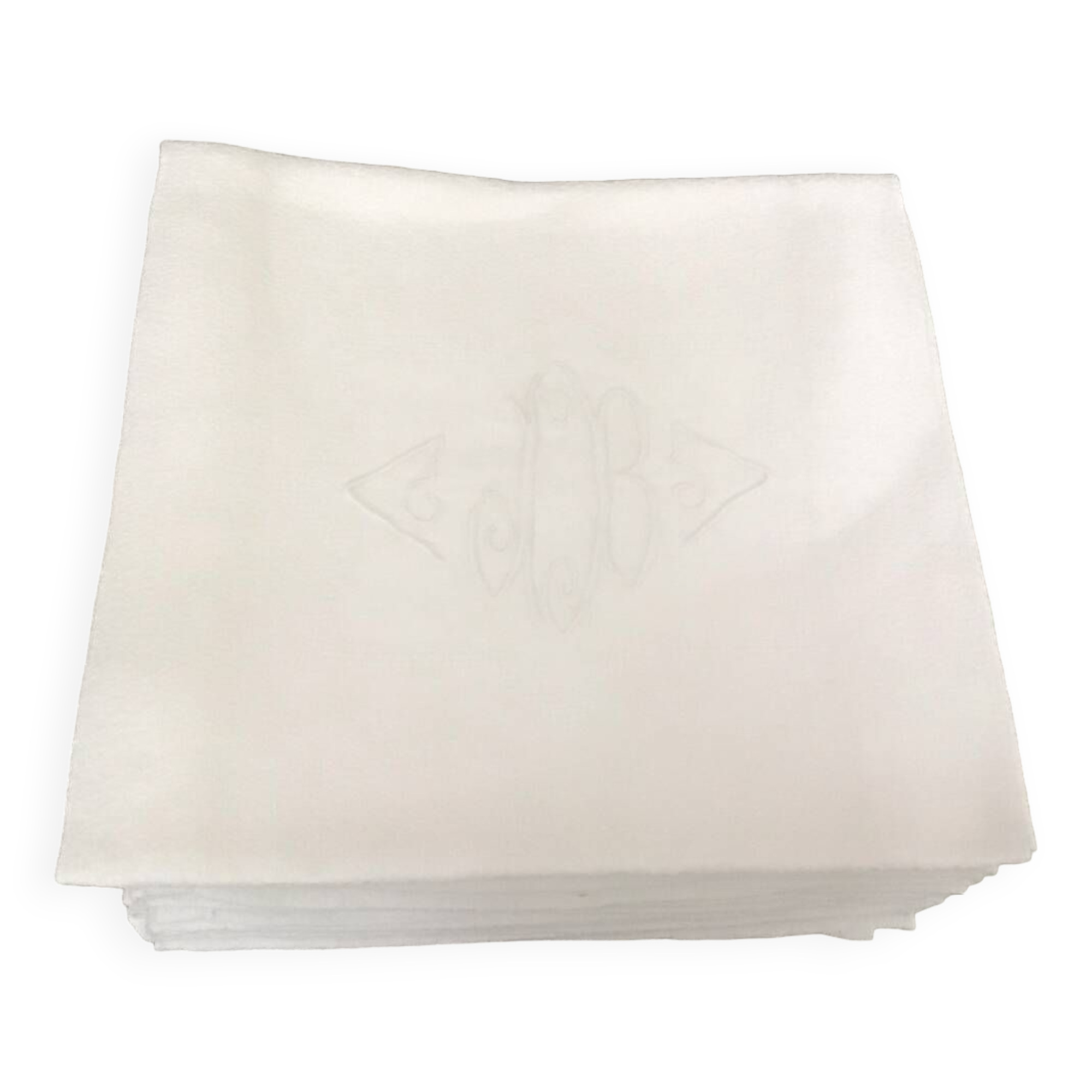 12 Serviettes en damassé blanc au monogramme JB