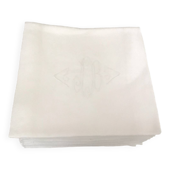 12 White damask napkins with JB monogram