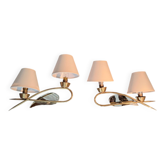 Pair of gilded brass and mirror wall lights, Circa 1960.