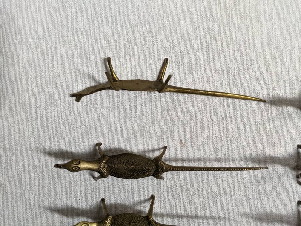 Set of 12 Bronze Knife Rests African Art Handcrafted Crocodiles