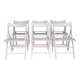 Set of 6 White Wooden Folding Chairs Vintage Scandinavian Style 1980s