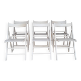 Set of 6 White Wooden Folding Chairs Vintage Scandinavian Style 1980s