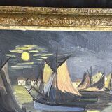 20th Century School - Art Deco - Oil on canvas - Seascape of boats in port - Clair o