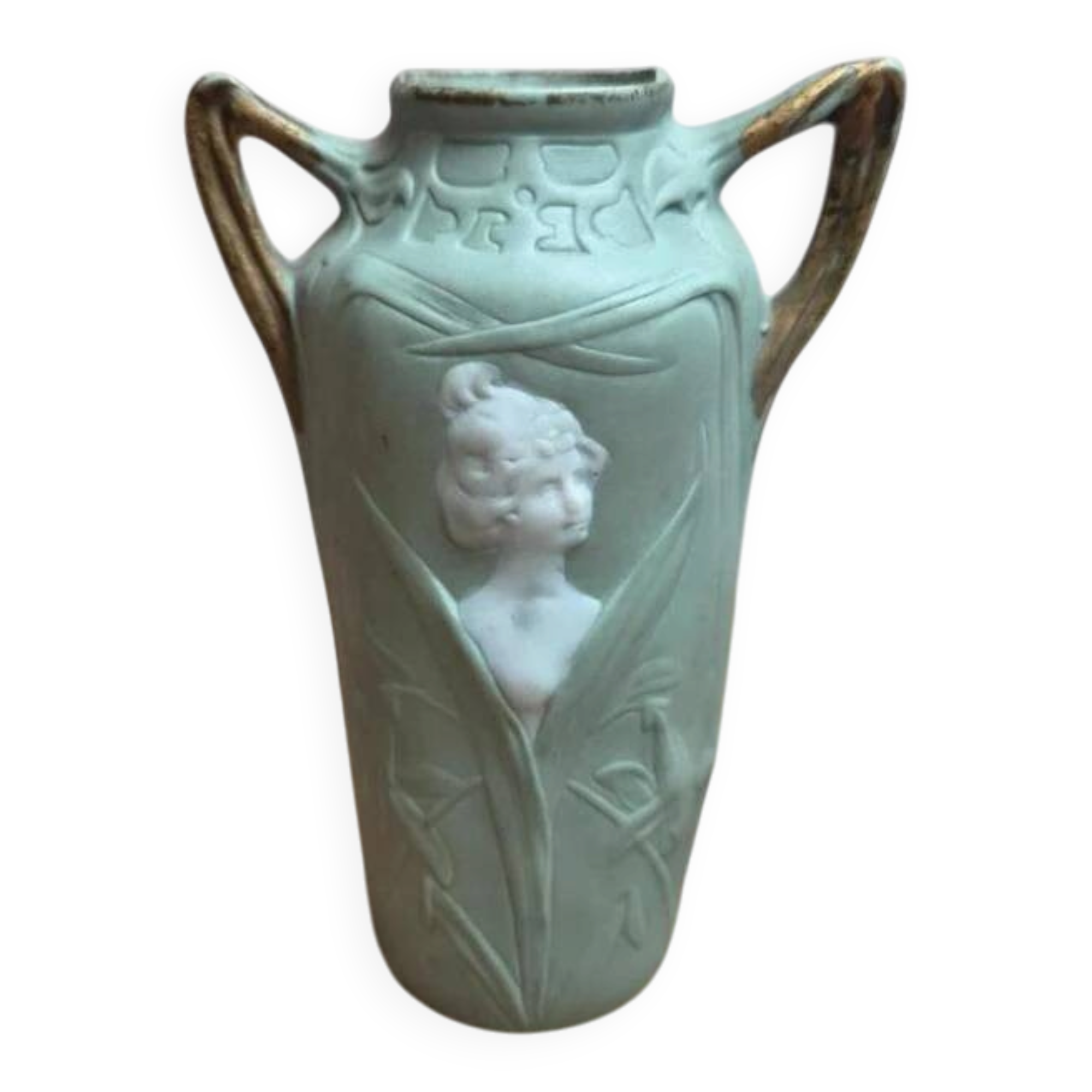 Vase Art nouveau Schäfer & Vater Jugendstil biscuit vert vers 1900