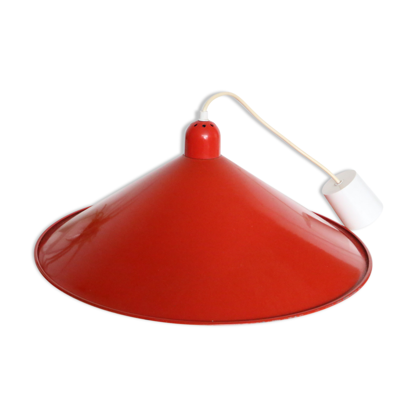 Suspension in red industrial enamelled metal, vintage