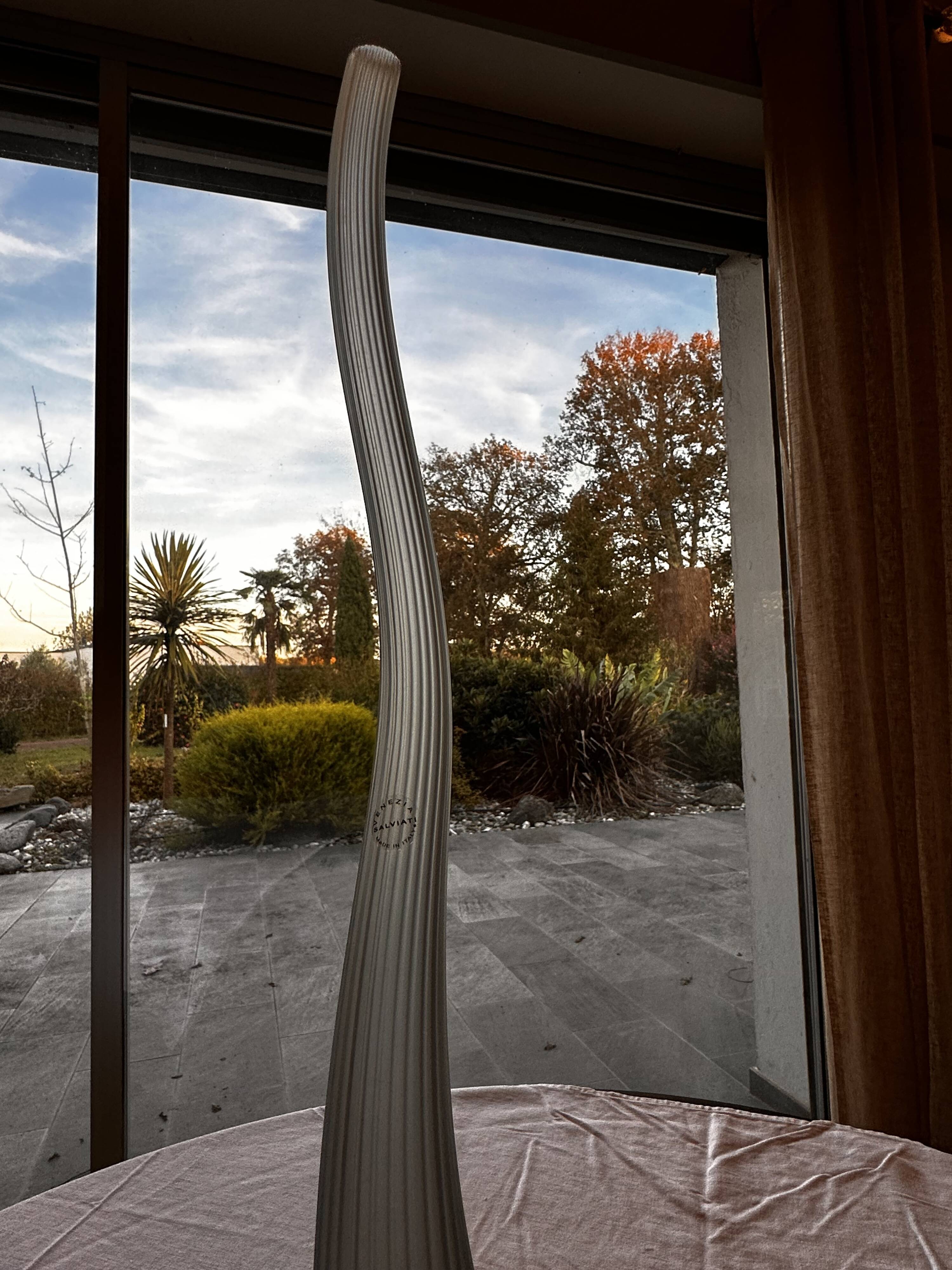 Soliflore vase Aria Piccolo model in blue gray ribbed glass