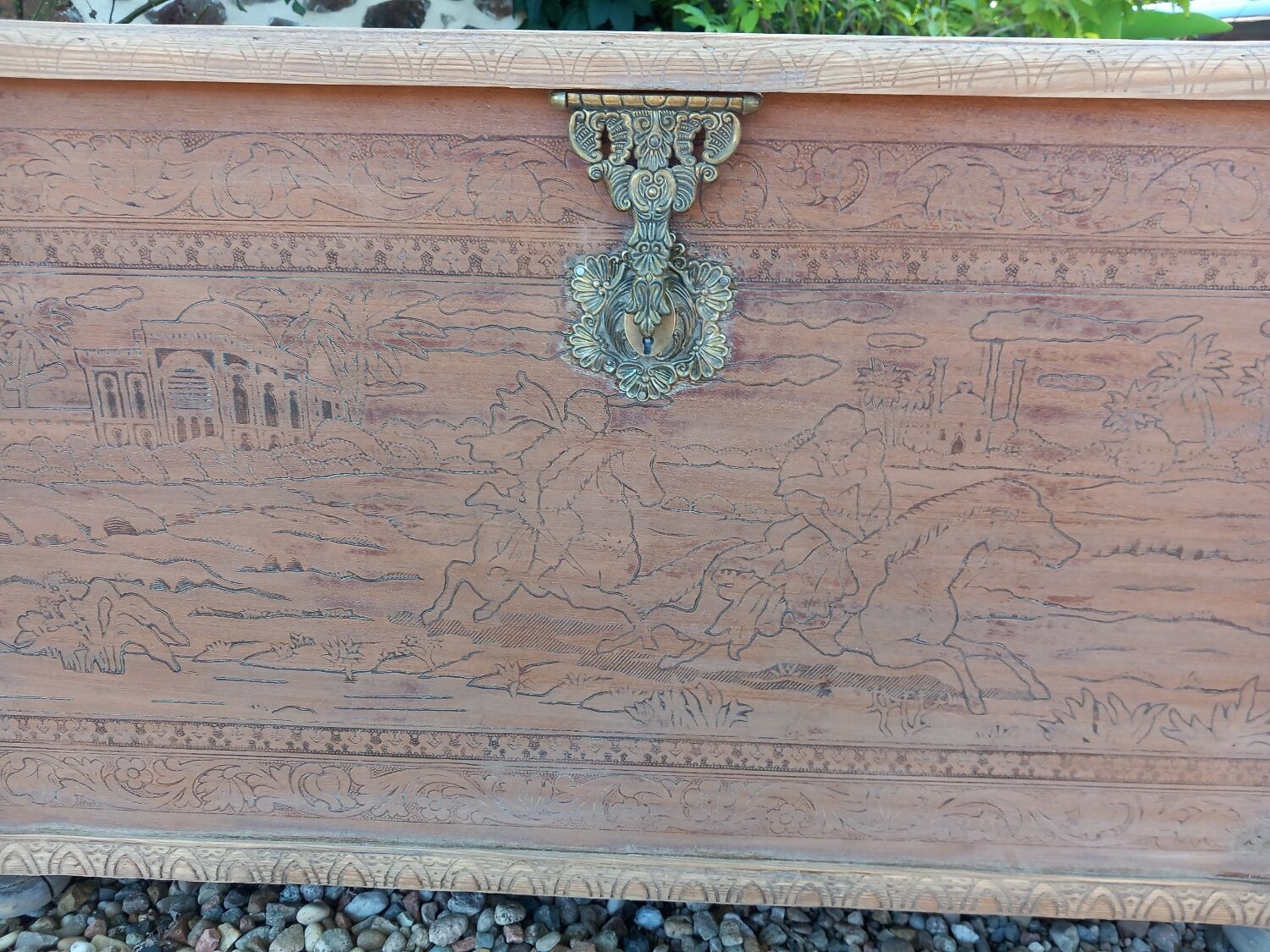 Antique carved wooden chest