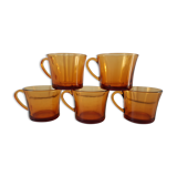 Set of 5 amber coffee cups 70s