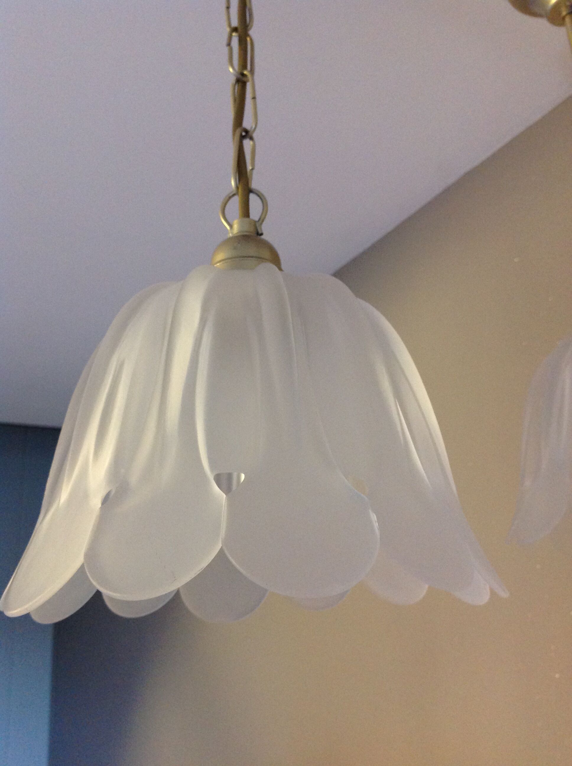 Pair of pendant lamps bell in frosted glass style art deco